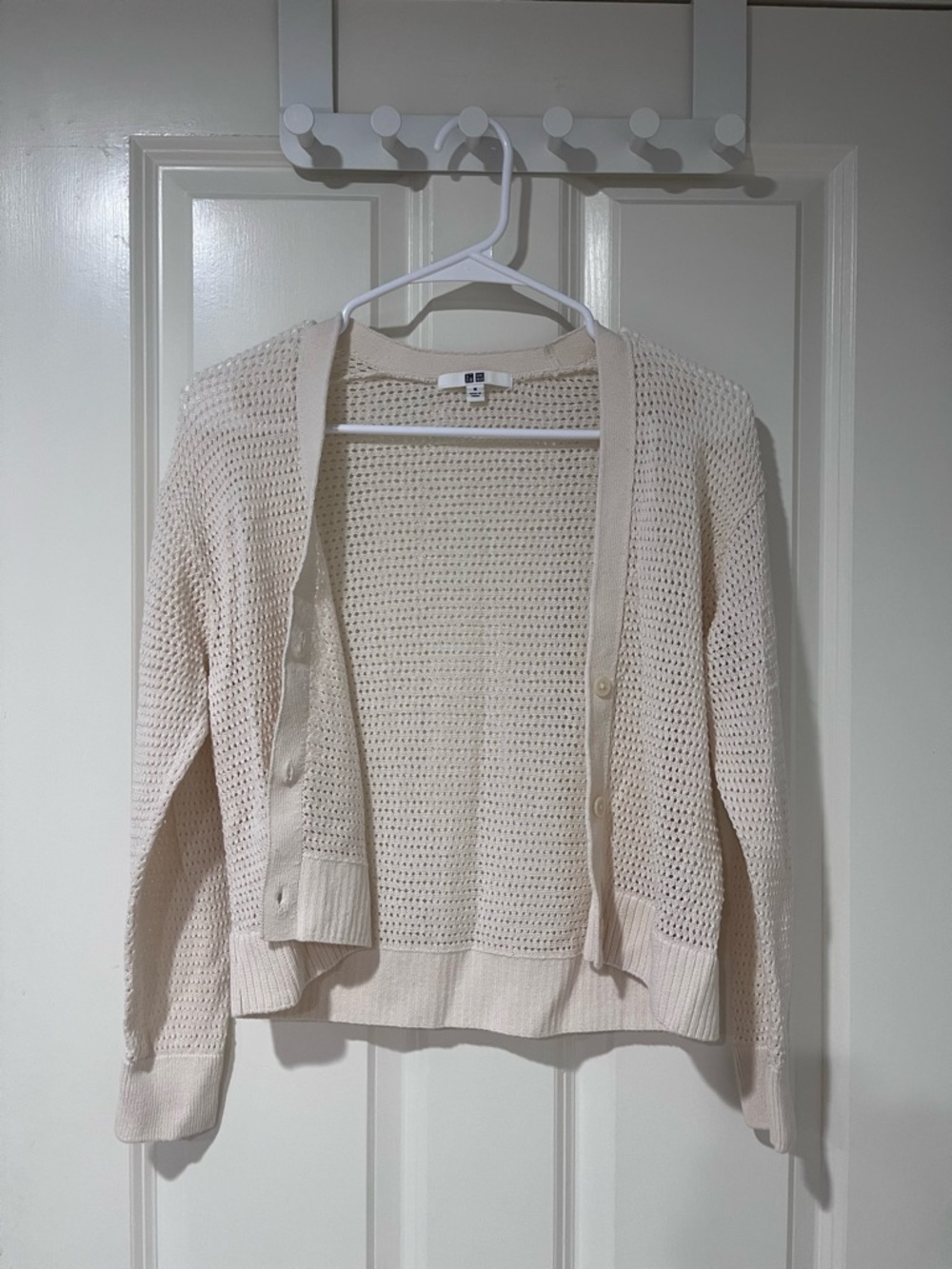 Uniqlo Light Cream Open-Knit Button Cardigan